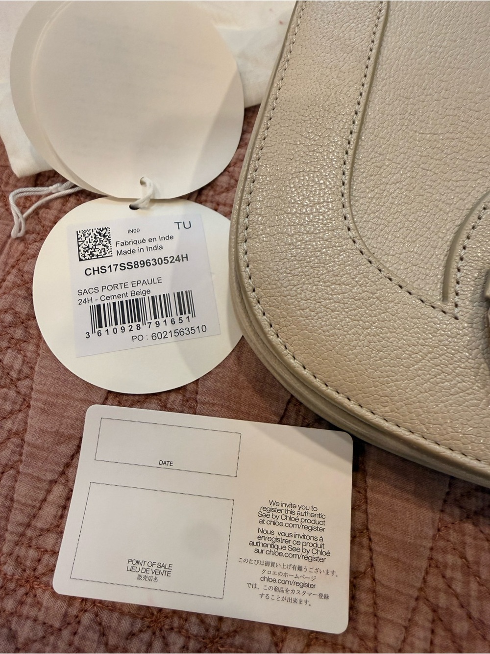 See by Chloé Mini Hana Crossbody Cement Beige Leather Gold Ring Dust Bag - Picture 5 of 11